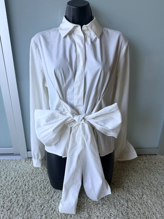 Prada Tops - Prada White Wrap Bow Tie Waist Corset Button Down Blouse